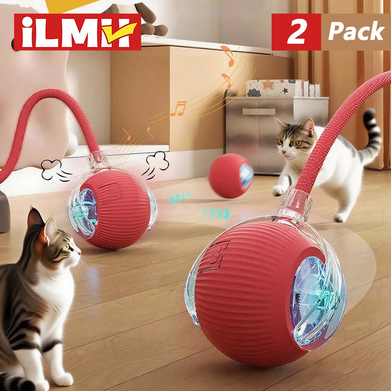 iLMH 1/2 PCS ប្រដាប់ក្មេងលេងបាល់អន្តរកម្មឆ្មា បាល់រំកិលដោយស្វ័យប្រវត្តិ កន្ទុយក្លែងក្លាយ អាចសាកបាន ប្រដាប់ក្មេងលេងអគ្គិសនីឆ្លាតវៃ ប្រដាប់ក្មេងលេងសត្វចិញ្ចឹម ធ្វើត្រាប់តាមកណ្តុរ
