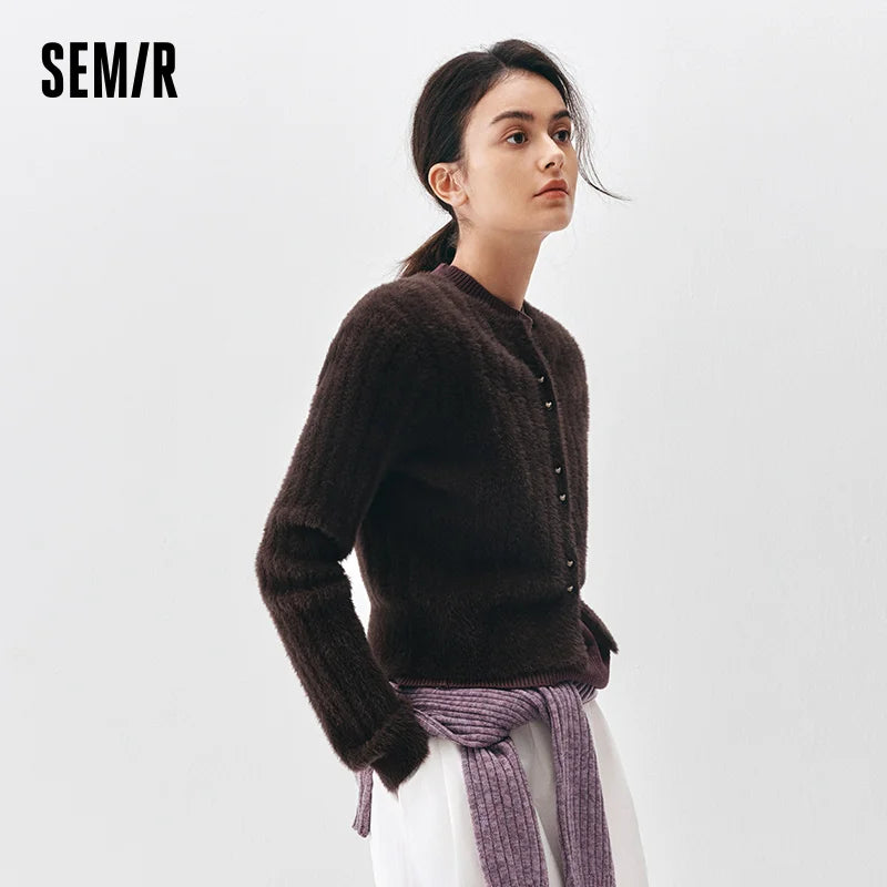 Semir Women Cardigan Faux Mink Texture Knit Texture Slim Fit Petite Fit 2026 Winter Soft Touch Warm Knit Layering Design