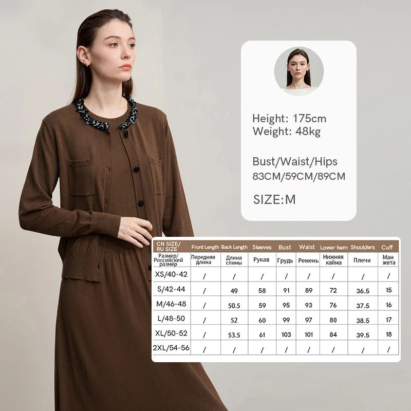 AMII Midi Dresses 2026 Autumn New Knitted Cardigan Sleeveless Long Dress Round Neck Solid Elegant Loose Ladies Clothing 12543209