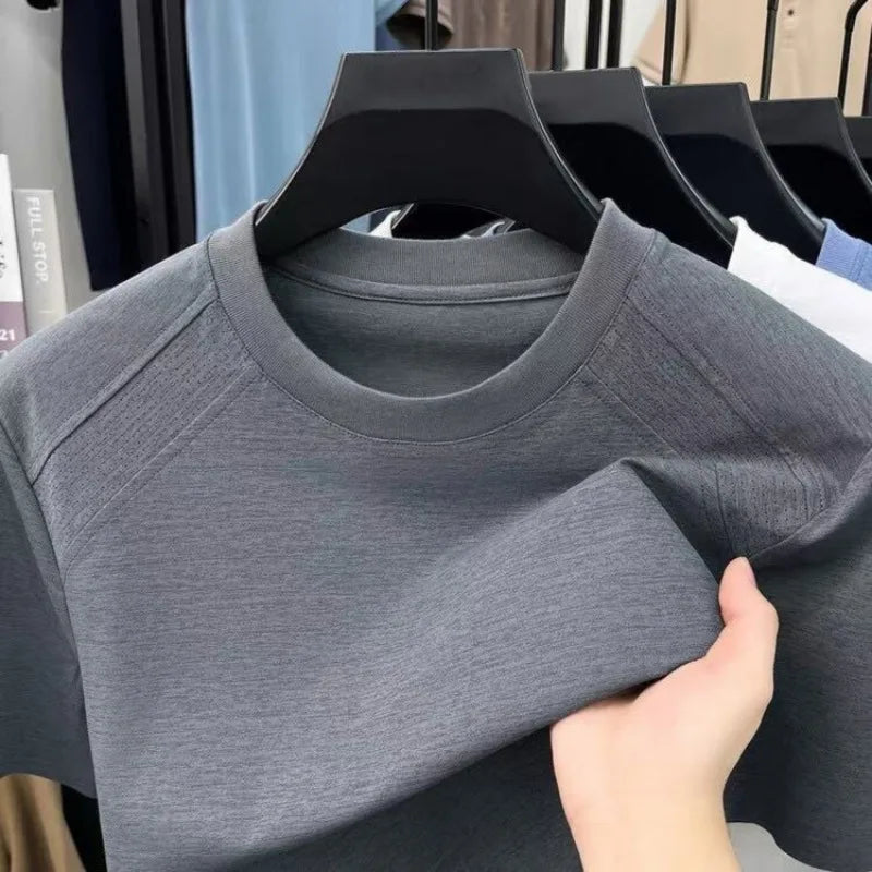 Quick-Dry T-Shirt with Laser Perforated & Mesh Panel Design, Crew Neck Short Sleeve, Breathable Antibacterial Cooling Casual