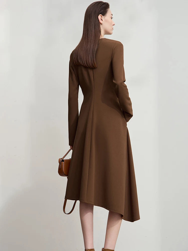 AMII Elegant Women's Dress 2026 Autumn New Minimalism Straight Midi Dresses Slim Asymmetrical Knitted Woman Clothing 12543080