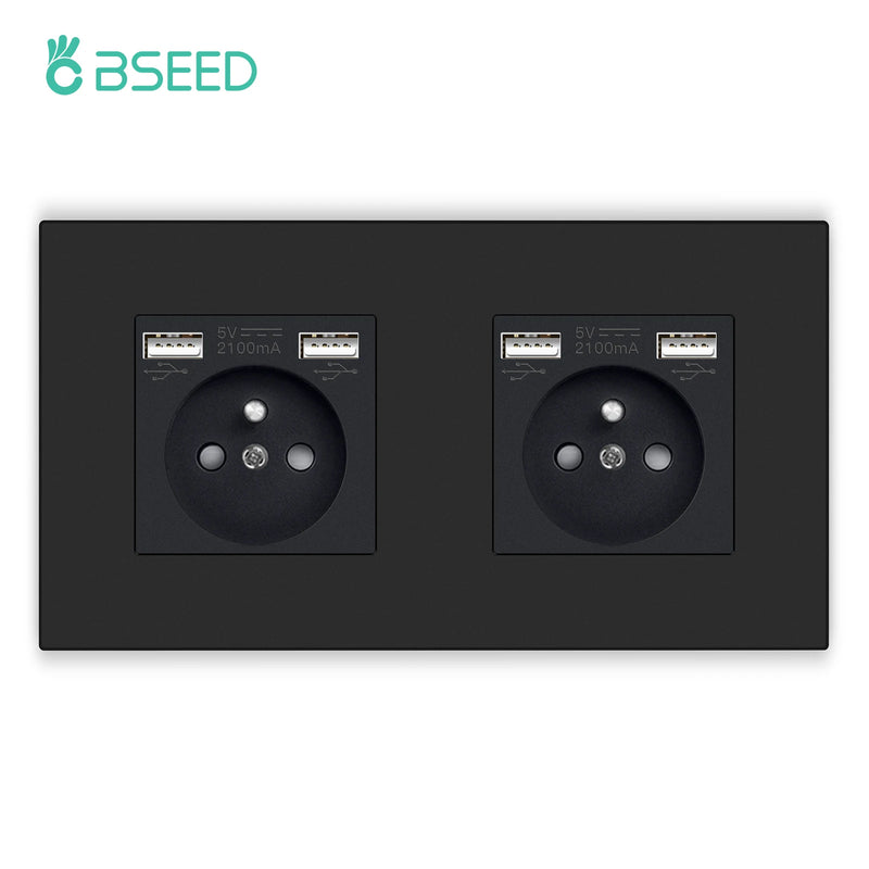 BSEED French Wall Power Socket Dual USB Type-C Charging Interface for Phone/PC Plastic Frame French Electric Outlet 250V
