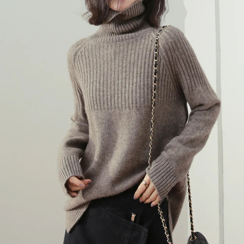 Casual Women Autumn Winter Pullover Top New Turtleneck Warm Knitwear Sweater Long Sleeve Jumper Ladies Base Wear Inner Tops