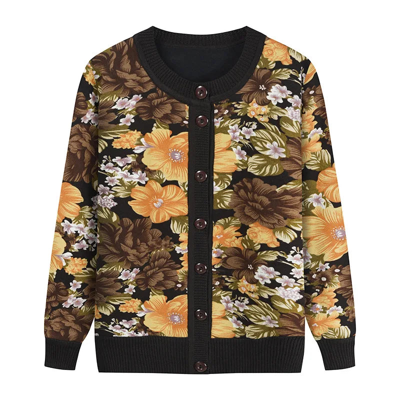 Fdfklak Sweater Women New Knitted Cardigan Printing Spring Autumn Clothes Long Sleeve Top Middle Aged Mother Sweaters Coat