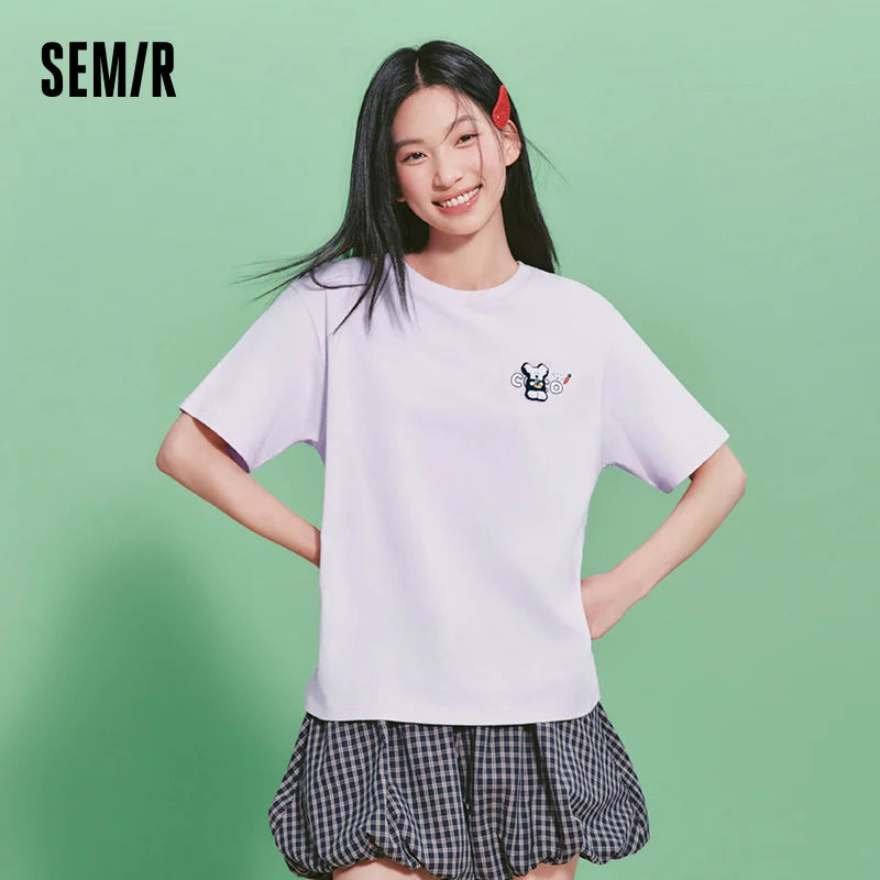 Semir Women Tshirt Cotton Embroidered Fashion Pattern Casual Versatile Top 2026 Summer Simple Style Daily Comfort Wear