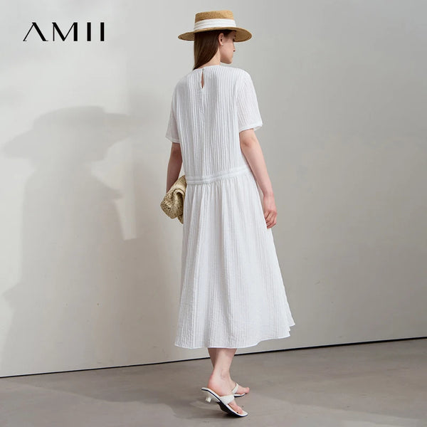 AMII រ៉ូបថ្មីសម្រាប់នារី រចនាបទរដូវក្តៅ ដៃខ្លី កអាវរាងអក្សរ O រចនាបទផ្កា រ៉ូបវែង ម៉ូដទាន់សម័យ 12542085