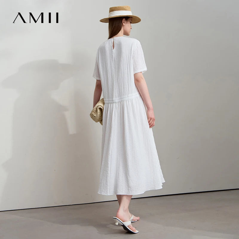 AMII រ៉ូបថ្មីសម្រាប់នារី រចនាបទរដូវក្តៅ ដៃខ្លី កអាវរាងអក្សរ O រចនាបទផ្កា រ៉ូបវែង ម៉ូដទាន់សម័យ 12542085