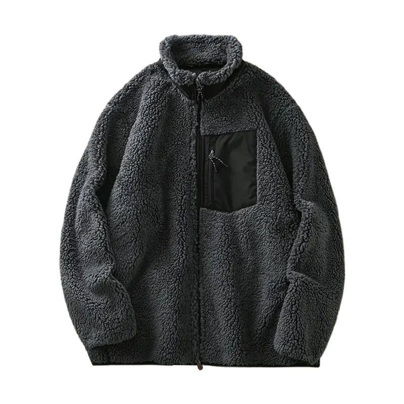 DUKEEN Men's Fleece Jacket 2025 Autumn and Winter Vintage Casual Stand Neck Thick Warm Zipper Outerwear Men's Coats