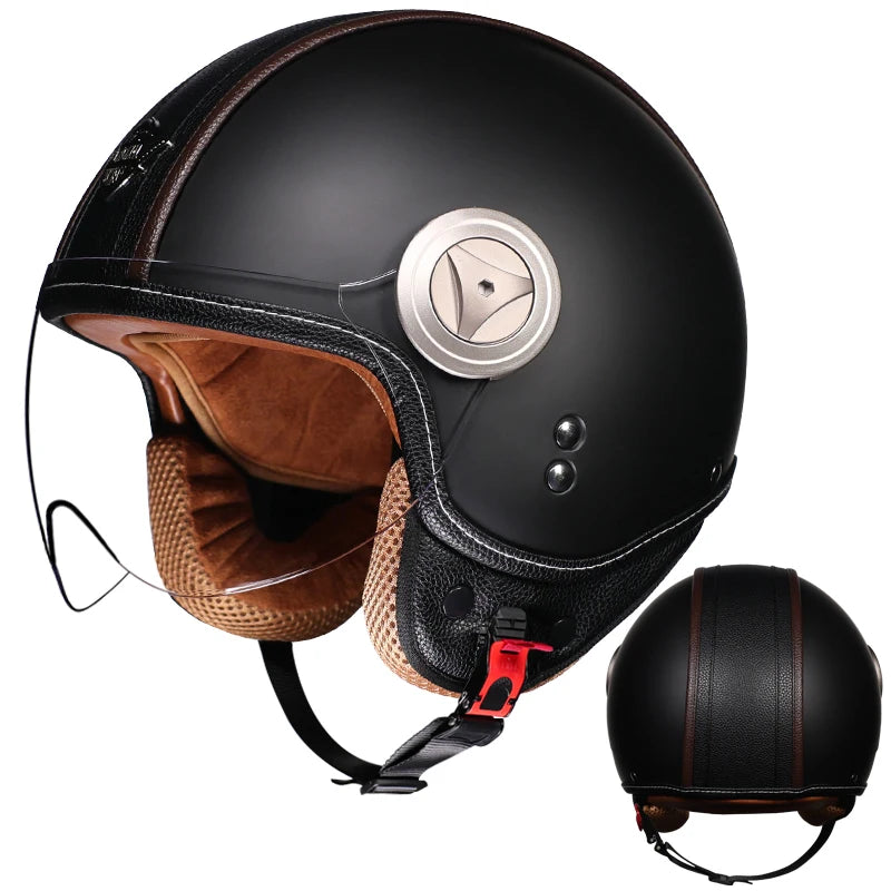 2025 High-Quality Semi Covered Motorcycle Helmet with Fashionable Leather Wrapping and Cascos Para Motos Suede Lining Capacetes
