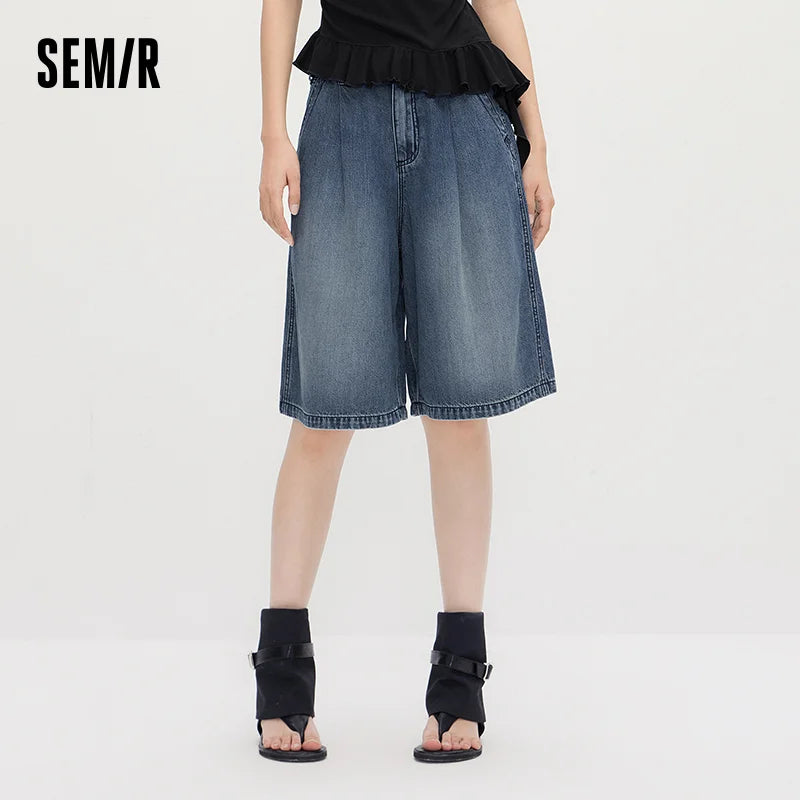 Semir Women Pants Denim Cool Feeling Loose Pleated Trendy Slim Fit Knee Length 2026 Summer Casual Street Style