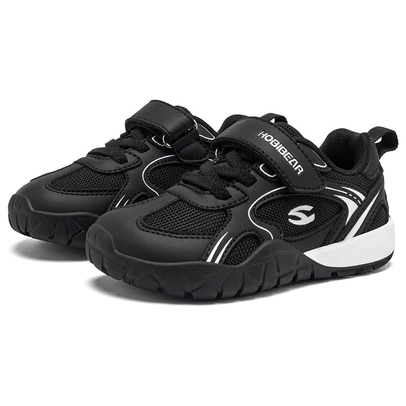 HOBIBEAR Kids Wide Toe Box Sneakers Hook-Loop Non-Slip Walking Shoes Artificial Leather Mesh Outdoor Toddler Sneaker