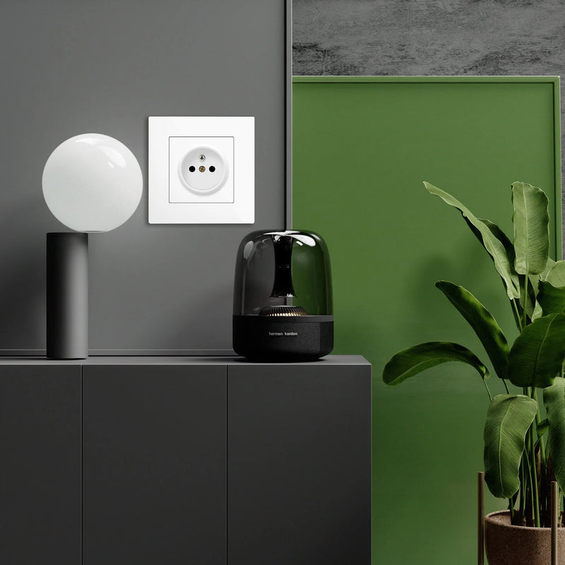 French Standard Wall Electrical Socket Panel,Household PC Plastic Electrical Outlets Plug,Black/White/Grey Power Socket 86 Type