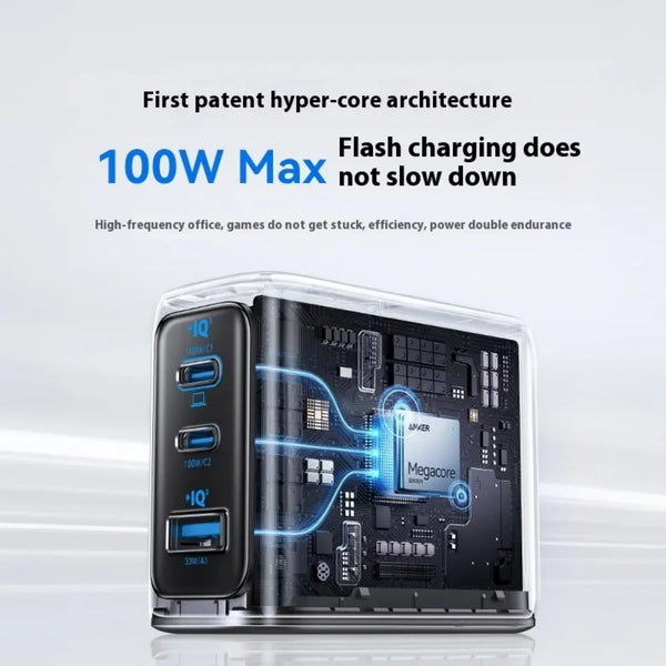 ឆ្នាំងសាក Anker 100W GaN 3-Port PD Fast Charger Smart Digital Display USB-C សម្រាប់ MacBook Pro iPad IPhone Xiaomi Galaxy S24
