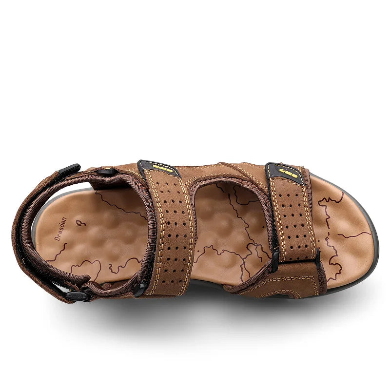 Summer Mens Genuine Leather Men Sandals Adjustable Air Cushion Beach Sandals Black Brown Size 39-46 Dropshipping