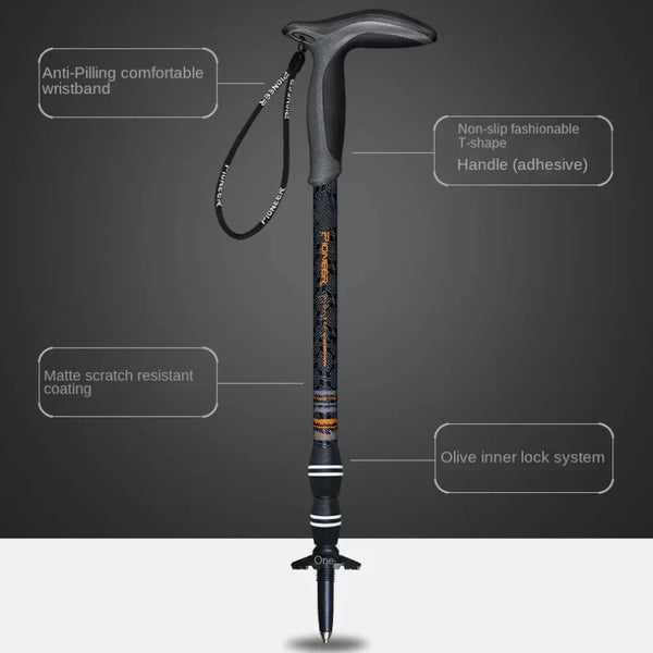 Pioneer 1pcs T-handle Trekking Pole 3 Sections Ultralight Outdoor Camping Hiking Walking Sticks Cane Climbing XDL009