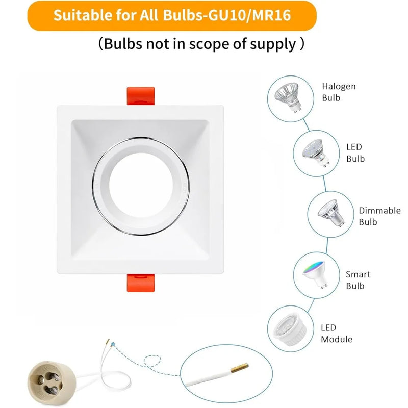 1/10PCS GU10 GU5.3 Spotlights Lamp Base Cearmic Lamp Holder Adjustable Ceiling Spotlight Kit White Square Round Light Kit
