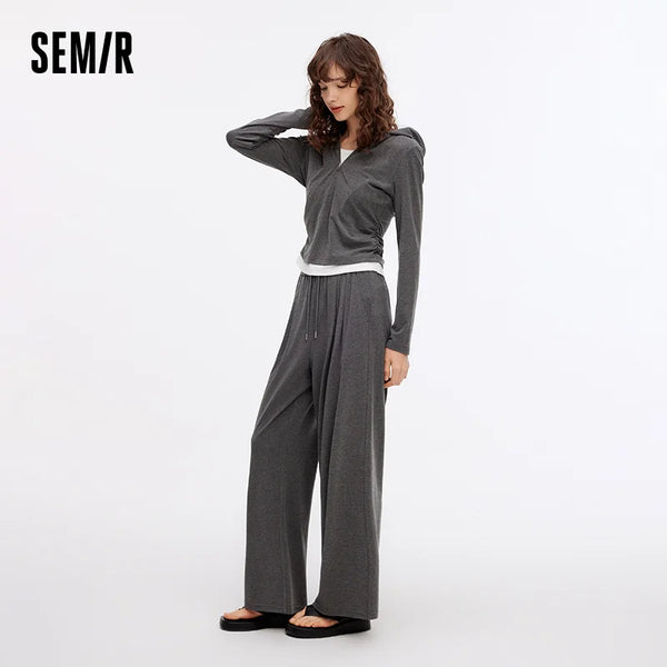 ឈុតសម្លៀកបំពាក់ស្ត្រី Semir មានមួកខ្លី ខោត្រង់ ចង្កេះយឺត ស្លីម ស្ទីលធម្មតា រដូវស្លឹកឈើជ្រុះ ឈុតពីរដុំ ស្លៀកប្រចាំថ្ងៃ 2026