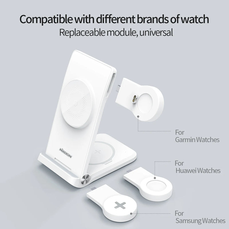 NILLKIN 3 in 1 Magnetic Wireless Charger Stand For iphone 13 pro max For Samsung Galaxy Watch5 Pro For Huawei/Garmin Watch