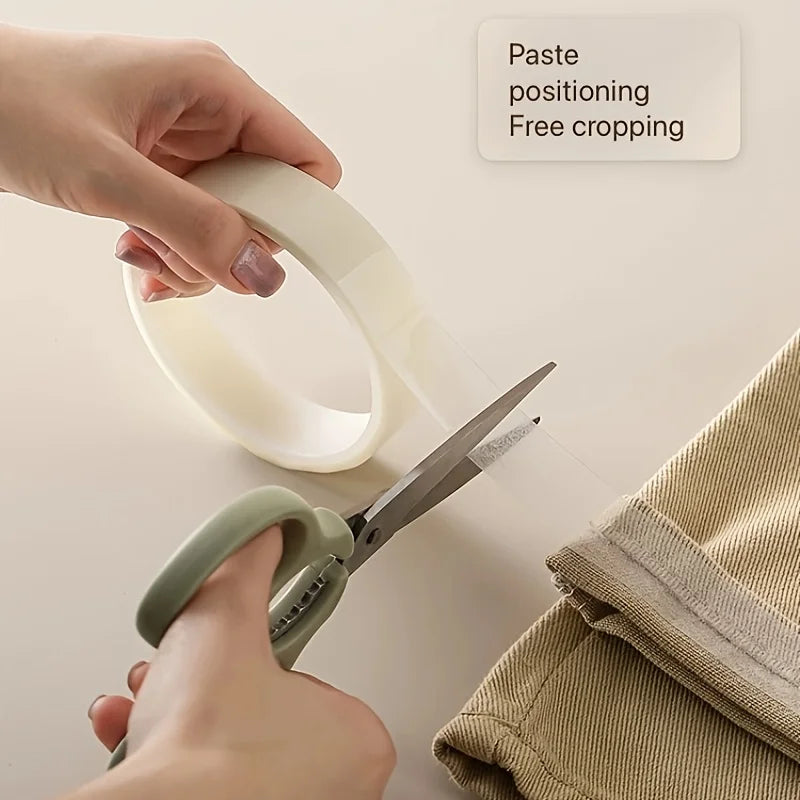 1 Roll of Convenient Seamless Hem Tape, 10 meter, Double-Sided Adhesive Fabric Hem Tape - White, No-Iron for Pants and Clothes