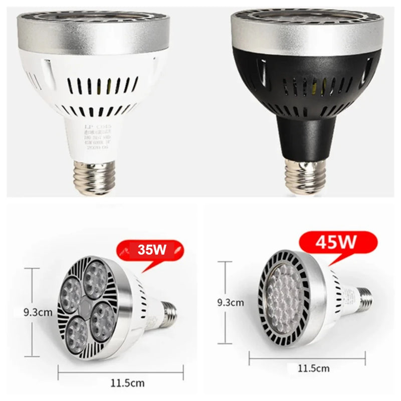 អំពូលភ្លើង LED 220V E27 PAR30 អំពូលភ្លើង LED 35W 45W ភ្លឺខ្លាំង មានកង្ហារត្រជាក់សម្រាប់បំភ្លឺផ្លូវ