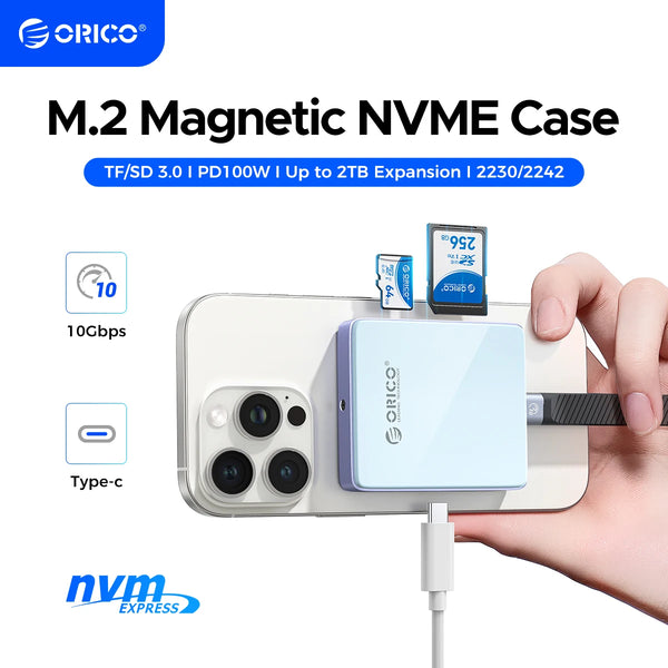 ORICO External SSD Case M.2 NVMe Magnetic SSD Enclosure 2230 2242 Enclosure TF Card Reader with PD 100W 10Gbps for iPhone 16 17