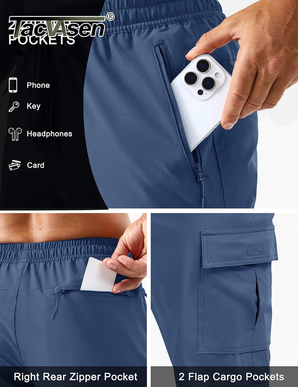 TACVASEN Men's Hiking Cargo Pants with Zipper Pockets Lightweight Quick Dry Water Resistant Travel Athletic Casual Fishing Pants