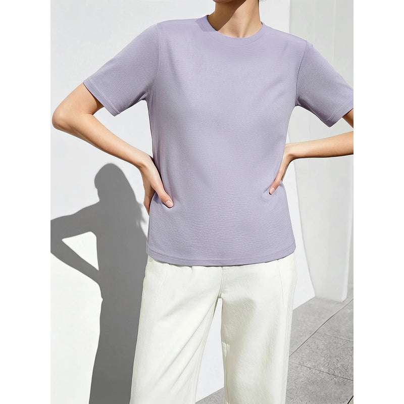 Amii Breathable Women's T-shirt 2026 Summer New Round Neck Short Sleeve Cotton T Shirts Woman Loose Simple Casual Tee 12622207