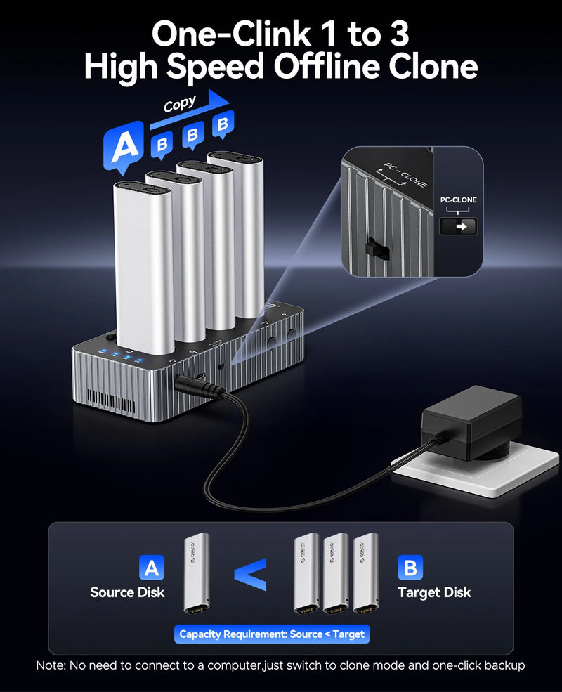 ORICO USB4 Internal SSD Duplicator Docking Station 40Gbps M.2 NVMe SSD Clone Docking Station 2/4 Bay Offline Clone SSD Enclosure