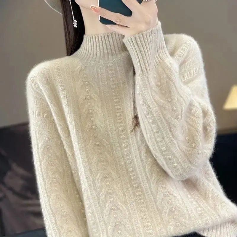 Half Turtleneck Warm Pullover Tops New Autumn Winter Knitwear Woman Clothing Spring Long Sleeve Blouse Pull Women's Sweater