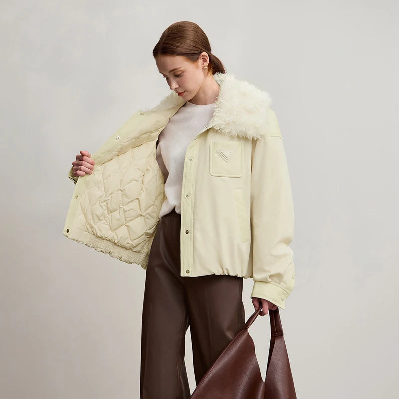 Amii Down Coats For Woman 2026 Winter New Casual Warm Patchwork Versatile Down Jacket Women's Long Sleeves Loose Top 12544075