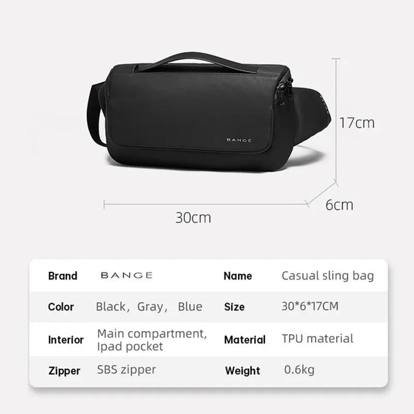 BANGE Premium Black Waterproof Minimalist CrossBag Personality Fashion Men Magnetic Messenger Bag Lightweight Sling Shoulder Bag