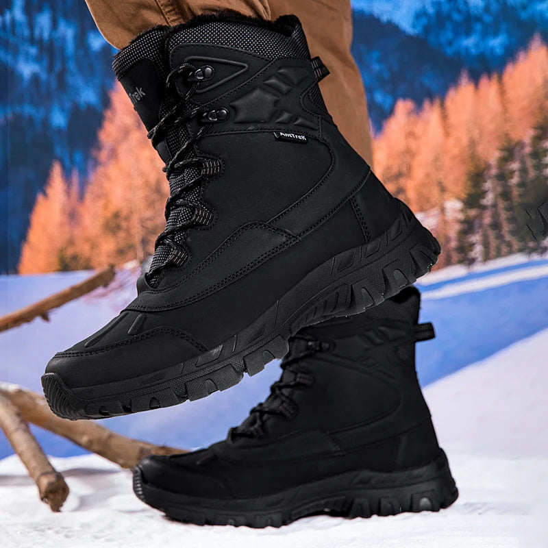 Men's warm plush combat boots winter new casual cotton boots outdoor jungle anti-slip high top light comfort snow training boots