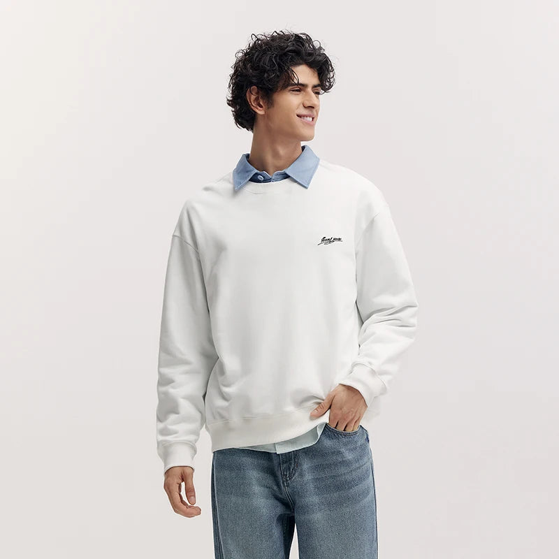 Semir Casual Hoodie Men Spring Loose Crew Neck Letter Embroidery Couple Style Fashion Print Comfortable Daily Wear Top