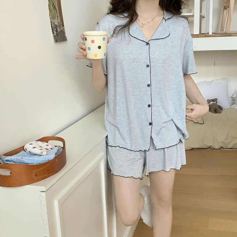 Modal Night Wear for Ladies Nighty for Woman Pyjamas New Summer Short Sleeve Sleepwear Women's Solid Color 2 Piece Loungewear