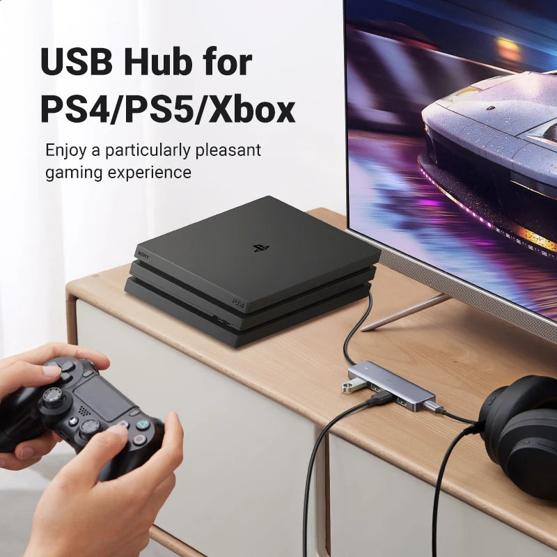 UGREEN USB HUB USB3.0 Splitter USB-A to 4xUSB-A 5Gbps Data Transfer Ports 5V/2A USB-C Power Supply for Desktop PC PS5 4 Laptop