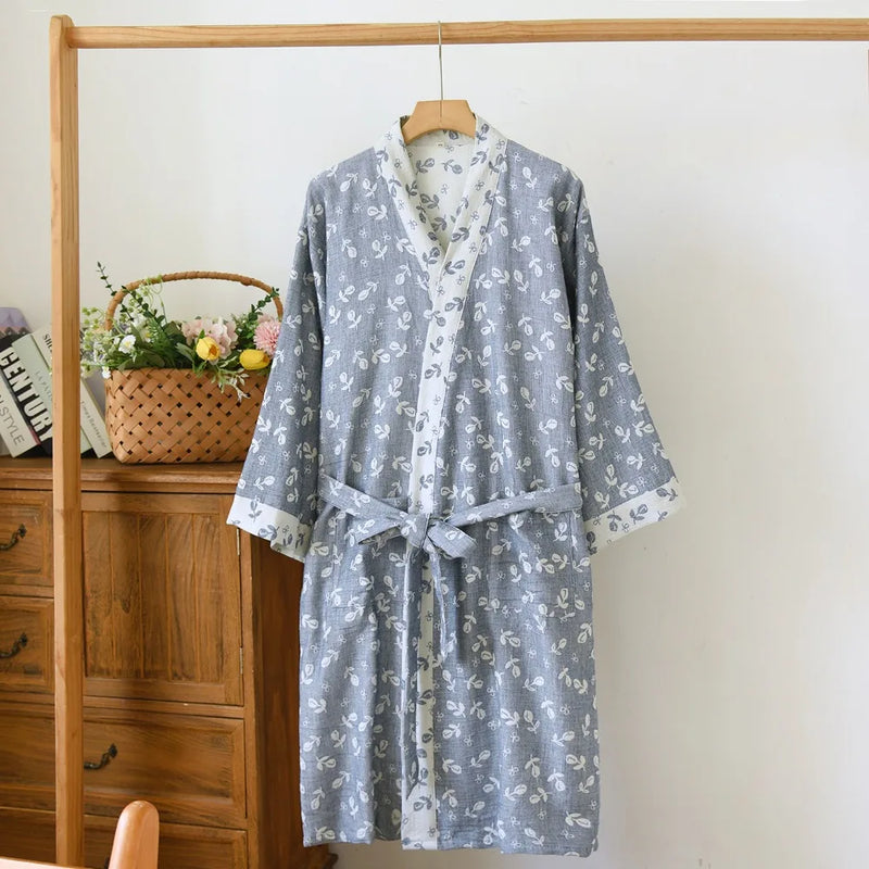 Kimono Robe Women's Bathrobe Female One Piece Pajamas Loungewear for Spring and Autumn 2026 New Floral 100% Cotton Home Servic