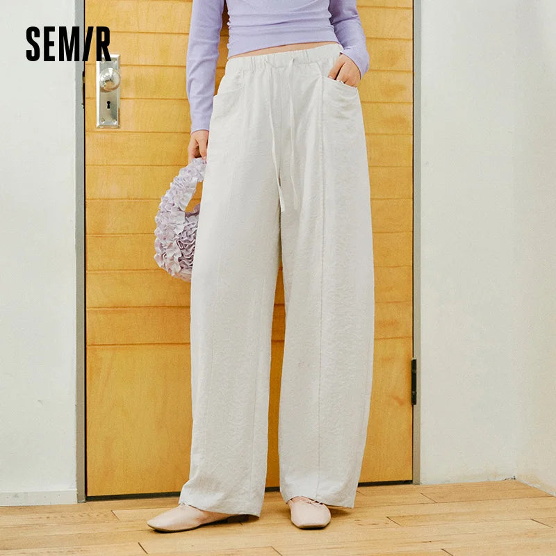Semir Textured Pants Women 2026 Spring Ruffled Drapey Wide Leg Milk Fleece Pants Casual Elegant Fashion Trousers