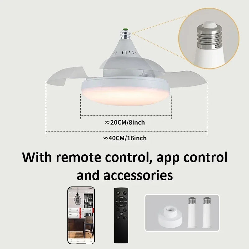 Ceiling Fan Light Crystal Lampshade Retractable Blades Fans APP and Remote Control Fans Light Modern and Simple Bedroom Lighting