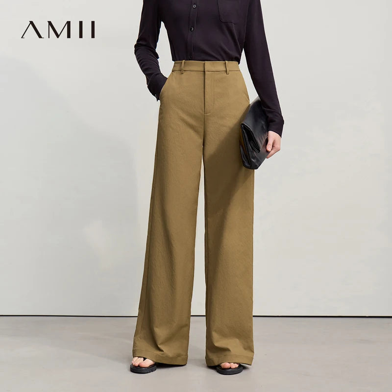 Amii Women's Minimalism Pants 2026 Autumn New Office Lady Versatile Wide Leg Female Trousers Solid Casual Loose Pants 12651006
