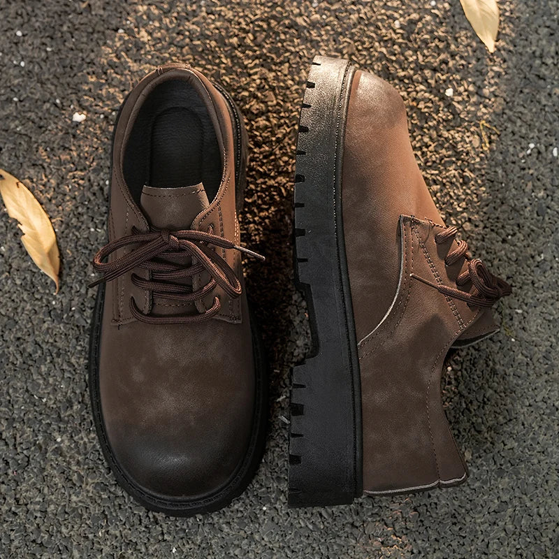 Men's retro thick-sole casual shoes Four seasons breathable soft-sole outdoor walking shoes fashion youth business visitor shoes