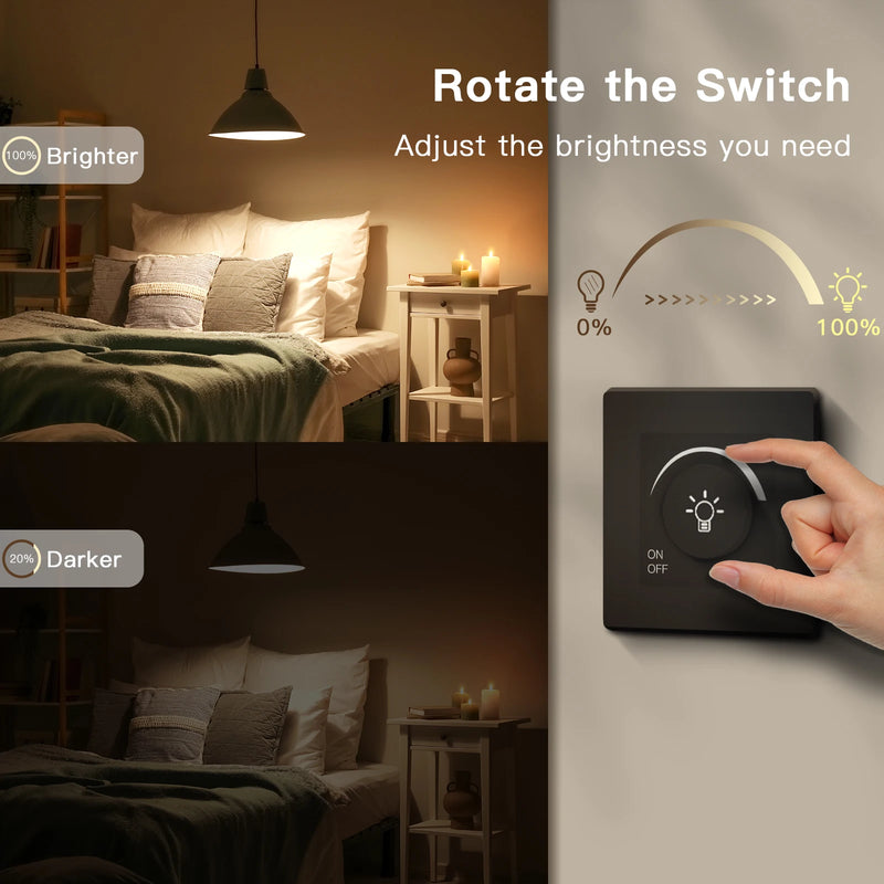 BSEED Normal Light Dimmer Switch Rotary Knob Dimmer Switch Adjustable Brightness Controller Plastic Frame Button Dimmer Switch