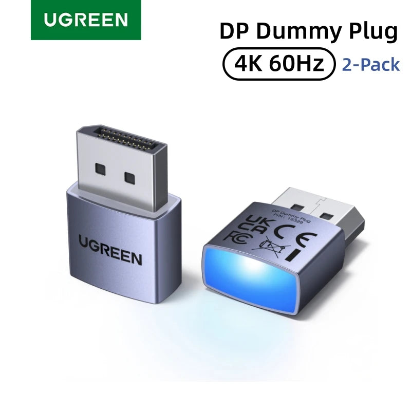 UGREEN 【2 Pack】 4K DP Display Emulator & DP Dummy Plug – Virtual Monitor for Gaming & Screen Lock Bypass Adapter
