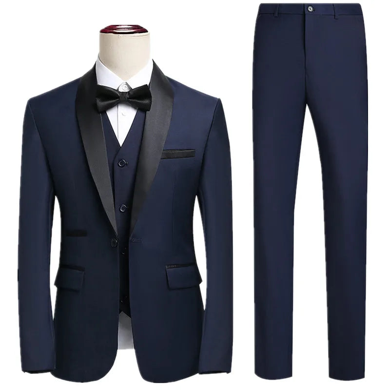 2026 New Men's Black Suit Three-Piece, Business Wedding Jacket with Vest and Pants, Asian Size M-6XL, Burgundy Gray White Sets.