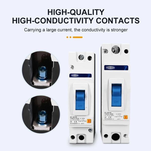 TOMZN 1P 500V DC MCCB Solar Molded Case Circuit Breaker Overload Protection B Curve for Solar Photovoltaic PV
