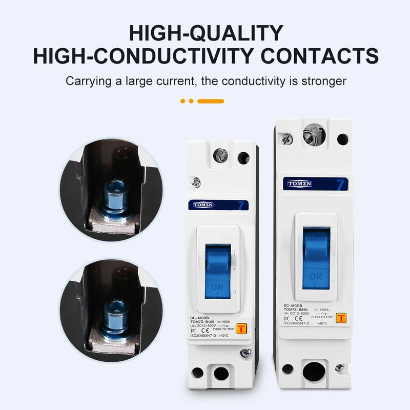 TOMZN 1P 500V DC MCCB Solar Molded Case Circuit Breaker Overload Protection B Curve for Solar Photovoltaic PV