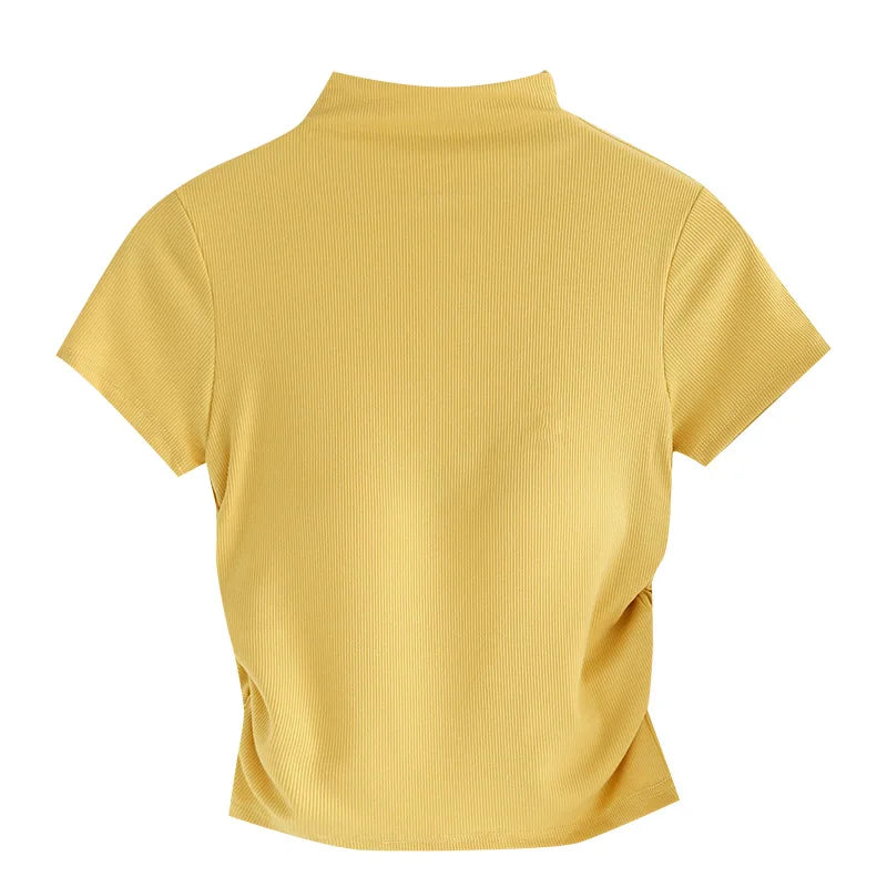 Modal Turtleneck Short Sleeves Chest Pad Base Shirt Women's Slim Underwear Spring and Summer Sleepwear Pajamas One Piece Top