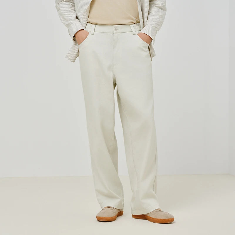 Semir Fleece Pants Men Solid Color Versatile Cargo Pants Elastic Waist Loose Straight Leg Trendy 2026 Winter Casual Wear