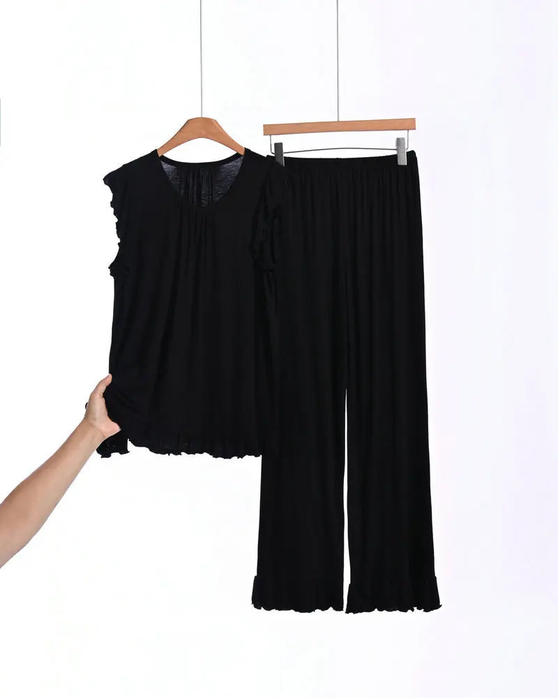 Modal Thin Sleepwear Woman 2 Piece Pajamas Set Summer Sleeveless Top Nightwear 2XL-8XL Large Loungewear Female Pyjamas Suits
