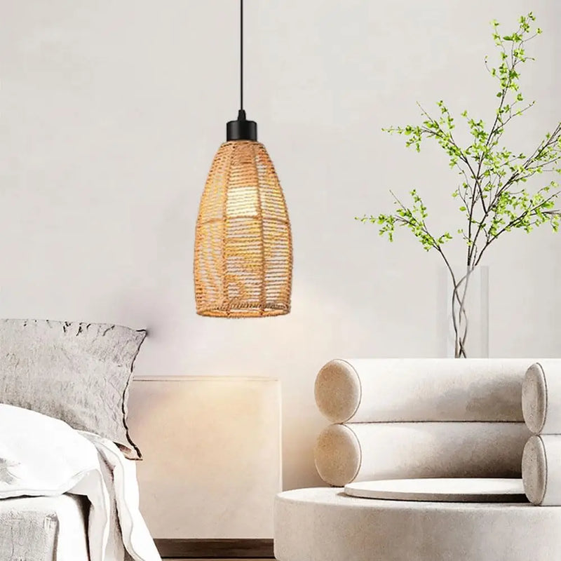 JOYINLED Boho Rattan Chandelier Wicker Pendant Lighting Fixture Woven Ceiling Chandelier for Kitchen Dining Room Farmhouse