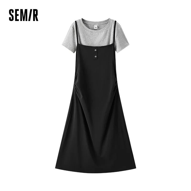 Semir Women Dress Solid 2026 Pleated Waist Cinched Two Piece Elegant Urban Casual Everyday Style Soft Comfortable Daily Wear